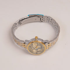 Two Tone Golden Chain Womans Watch Blue Dial