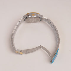 Two Tone Golden Chain Womans Watch Blue Dial