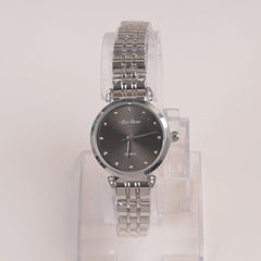 Two Tone Silver Chain Womans Watch Black Dial