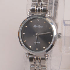 Two Tone Silver Chain Womans Watch Black Dial