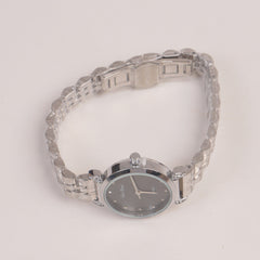 Two Tone Silver Chain Womans Watch Black Dial