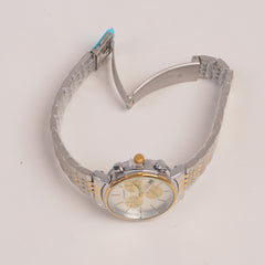 Two Tone Silver Chain Womans Watch Silver Dial