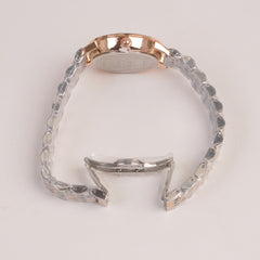 Two Tone Silver Chain Womans Watch Black Dial