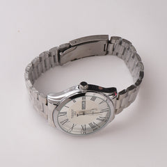 Mens Silver Chain Wrist Watch White Dial