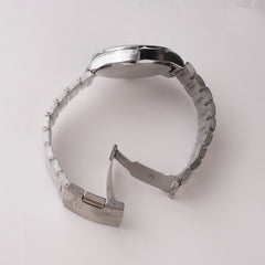 Mens Silver Chain Wrist Watch White Dial