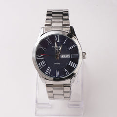 Mens Silver Chain Wrist Watch Blue Dial