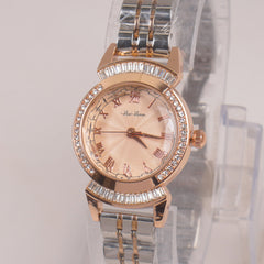 Two Tone Silver Chain Womans Watch Pink Dial