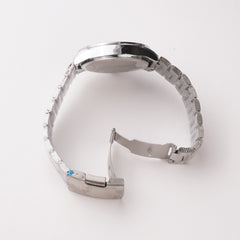 Mens Silver Chain Wrist Watch Blue Dial