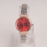 Two Tone Silver Chain Womans Watch Red Dial