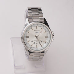 Mens Silver Chain Wrist Watch White Dial