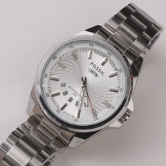 Mens Silver Chain Wrist Watch White Dial