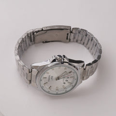 Mens Silver Chain Wrist Watch White Dial