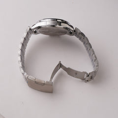 Mens Silver Chain Wrist Watch White Dial
