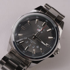 Mens Silver Chain Wrist Watch Blakc Dial