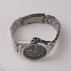 Mens Silver Chain Wrist Watch Blakc Dial