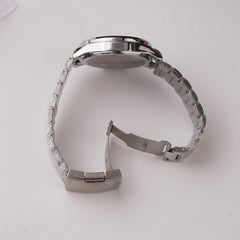 Mens Silver Chain Wrist Watch Blakc Dial