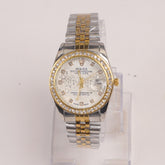 Two Tone Silver Chain Womans Watch White Dial