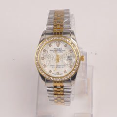 Two Tone Silver Chain Womans Watch White Dial