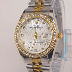 Two Tone Silver Chain Womans Watch White Dial