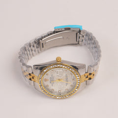Two Tone Silver Chain Womans Watch White Dial