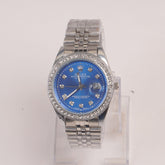 Mens Chain Silver Wrist Watch Blue Dial