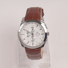 Men's Wrist Watch White Dial Brown Straps