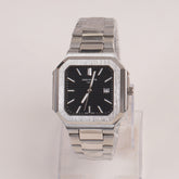 Mens Chain Silver Square Wrist Watch Black Dial