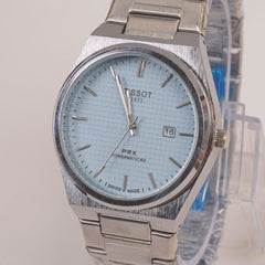 Mens Chain Silver Wrist Watch light blue Dial