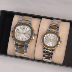 Two Tone Couple Watches Silver Chain with Silver Dial