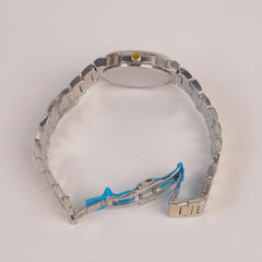 Two Tone Mens Chain Silver Golden Wrist Watch With Silver Dial