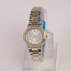 Two Tone Silver Golden Chain Womans Watch Silver Dial