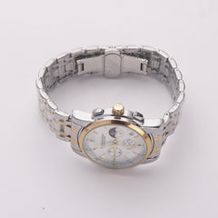 Two Tone Mens Chain Silver- Golden Wrist Watch White Dial