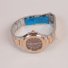 Two Tone Couple Watches Silver Chain with Brown Dial