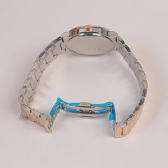Two Tone Mens Chain Rosegold Wrist Watch With Brown Dial