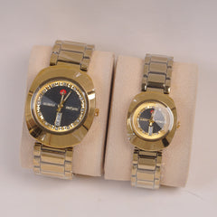 Couple Watches Golden Chain with Black Dial