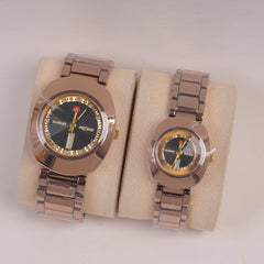 Couple Watches Rosegold Chain with Black Dial