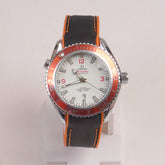Men's Analogue Wrist Watch White Dial Black Orange strap