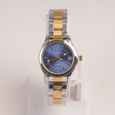 Two Tone Golden Chain Womans Watch Blue Dial