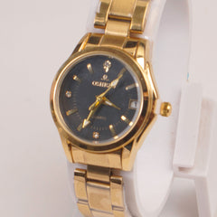 Golden Chain Womans Watch Black Dial