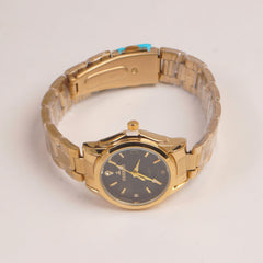 Golden Chain Womans Watch Black Dial
