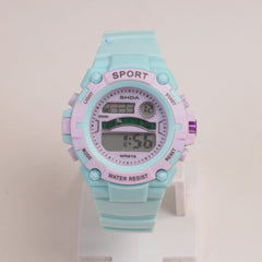 Cyan color digital sports watch for kids