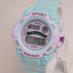 Cyan color digital sports watch for kids