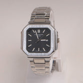 Mens Chain Silver Square Wrist Watch Black Dial