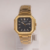 Mens Golden Chain Square Wrist Watch Black Dial