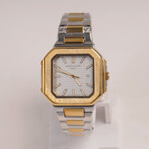 Two Tone Mens Chain Square Wrist Watch White Dial