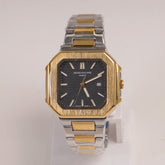 Two Tone Mens Chain Square Wrist Watch Black Dial