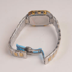 Two Tone Mens Chain Square Wrist Watch Black Dial