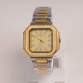 Two Tone Mens Chain Square Wrist Watch Golden Dial