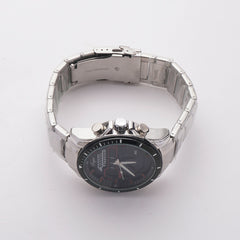 Dual Time Mans Chain Wrist Watch Silver Blk