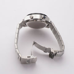 Dual Time Mans Chain Wrist Watch Silver Blk